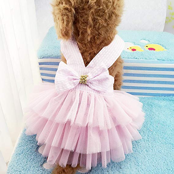 Celestte Pets Clothes, Adorable Tutu Dog Dresses Striped Mesh Puppy Dog Princess Dresses