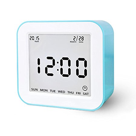 Digital Alarm Clock, Gravity Sensor Alarm Clock Multifunctional Alarm Clock Operated With Large Screen, Date, Time, Calendar, Temperature Display, Alarm, Countdown for Children, Teenagers, Blue