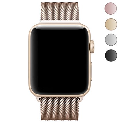 Apple Watch Band 42mm, MAPUCE Fully Magnetic Closure Clasp Mesh Loop Milanese Stainless Steel IWatch Bands for Apple Watch Series 3/2/1 Sport and Edition Women Men (Gold)