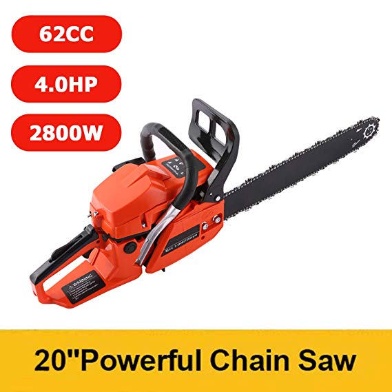 COOCHEER 62 CC 20" 4.0 HP Petrol Chainsaw Gasoline Chain Saw With Tool Kit 2 Stroke Engine Easy Start 2800 W (62 CC)