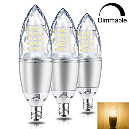 Rayhoo E12 Base LED Light Bulbs Dimmable, Candelabra LED Bulbs 10W, Incandescent 80-100W bulb Equivalent, Warm White 3000K, 3 Pack (Extremely Bright)