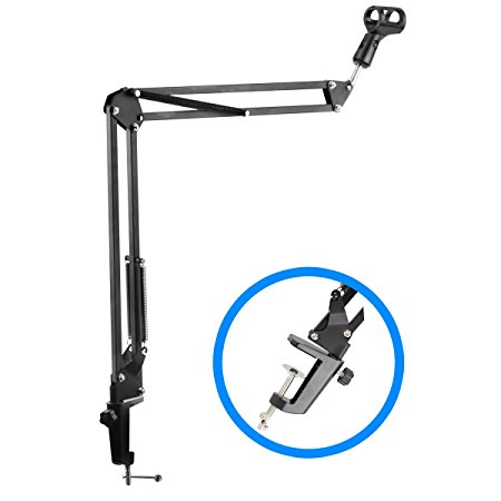 Premium Microphone Arm And Clamp - Desk Mounted Suspension For Broadcast Quality Recording Including Voiceovers And Podcasts - Durable Double Strength Springs Support The Heaviest Microphones