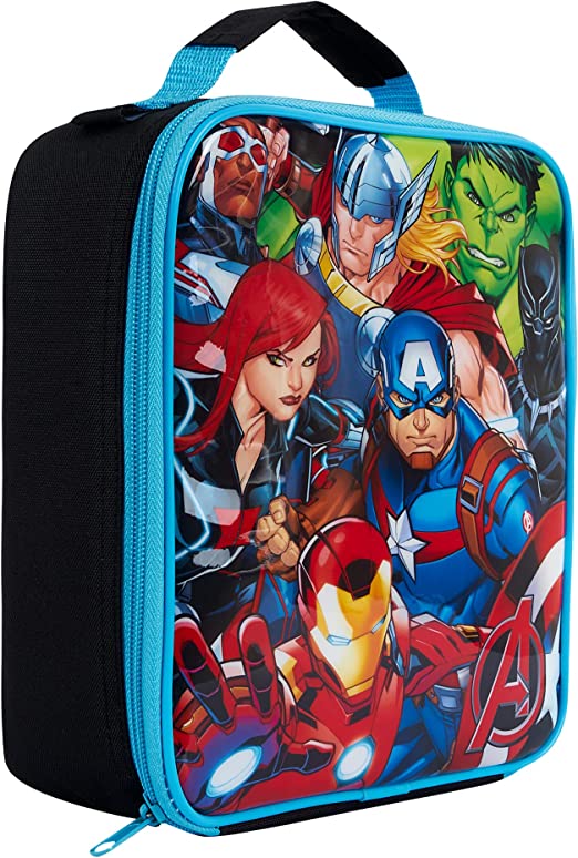 Marvel Group Avengers Insulated Kids Lunch Handle, Official Merchandise by Polar Gear – 600D Polyester, Reusable Food & Drink Thermal Cool Bag for School Nursery Snacks Picnic-Black & Blue