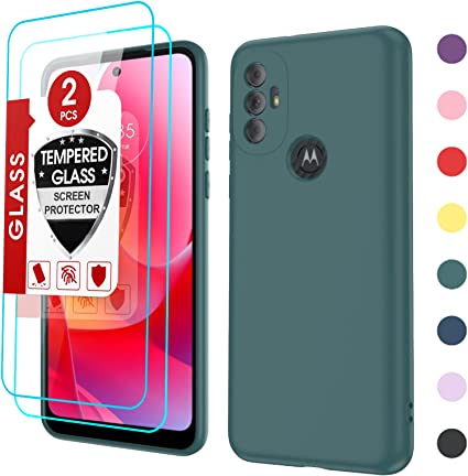 LeYi Compatible Moto G Power 2022 Case, G Power 2022 Case with [2 Pack] Tempered Glass Screen Protector, Soft Liquid Silicone Microfiber Liner Case for Moto G Power 2022, Green