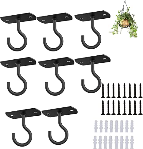 Ceiling Hooks for Hanging Plants Bracket Wall Mount Hanger-Heavy Huty for Outdoor Indoor Planters Lanterns Bird Feeders Wind Chimes Flower Hanging (8, 2.5 inch)