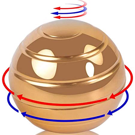 PARAWEYSE Kinetic Desk Toy, Anxiety Stress Relief Decompression Ball Toy Optical Illusion Relaxing Vortex Spinner Ball for Kids Adult , Gold