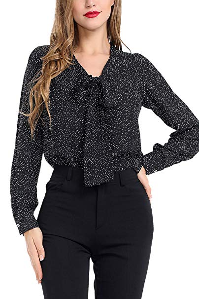 AUQCO Women's Chiffon Blouse Business Button Down Shirt for Work Casual with Long Sleeve
