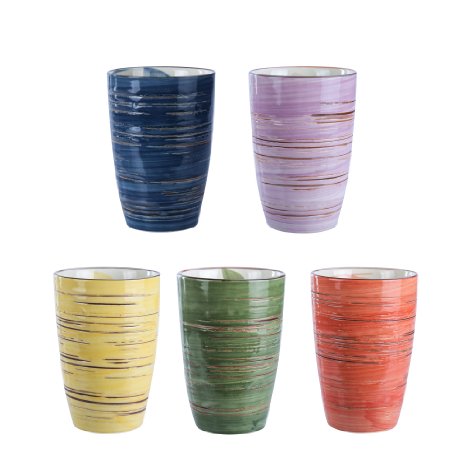 HITFUN Tea/Coffee Mugs/cup set,5-Piece Porcelain 11.15oz,Hand Painted Multicolored