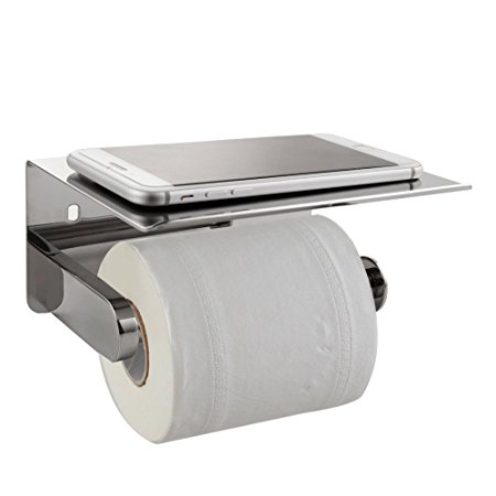 Toilet Paper Holder, APL SUS304 Stainless Steel Bathroom Paper Tissue Holder with Mobile Phone Storage Shelf Rack Polished Chrome