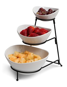 Gibson 3 Tiered Oval Chip And Dip Set With Metal Rack, Three Tier Dessert And Snack Server