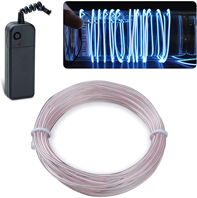 Lychee Neon Light El Wire15 ft 5 m Neon Glowing Strobing Electroluminescent Wire With 3 Modes for Halloween Christmas Party Decoration Home Improvement (White)
