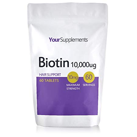 Your Supplements – Biotin 10,000 mcg – Maximum Strength Hair and Nail Support – 60 Tablets