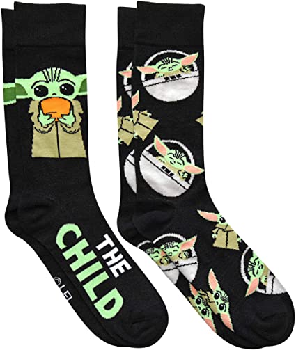 Star Wars Baby Yoda Chibi Men's Crew Socks 2 Pair Pack Shoe Size 6-12