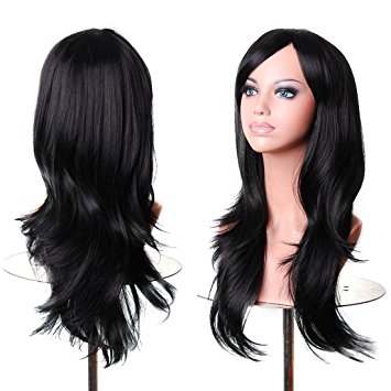 Outop 28 "Women's Hair Wig New Fashion Long Big Wavy Hair Heat Resistant Wig for Cosplay Party Costume (Black)