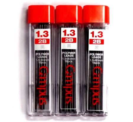 Kokuyo Campus Mechanical Pencil Lead, 1.3mm, 2B (PSR-C2B13N), 16 Leads ×3 Pack/total 48 Leads (Japan Import) [Komainu-Dou Original Package]