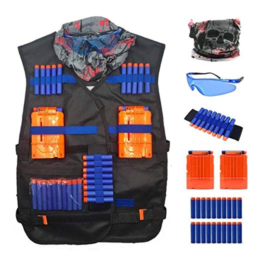 Youc-US Tactical Nerf Vest Accessories Set for Nerf N-Strike Elite Series with 20 Refill Darts, 2 Quick Reload Clips, Wrist Ammo Holder, Safety Glasses, and Tube Mask Tactical vest