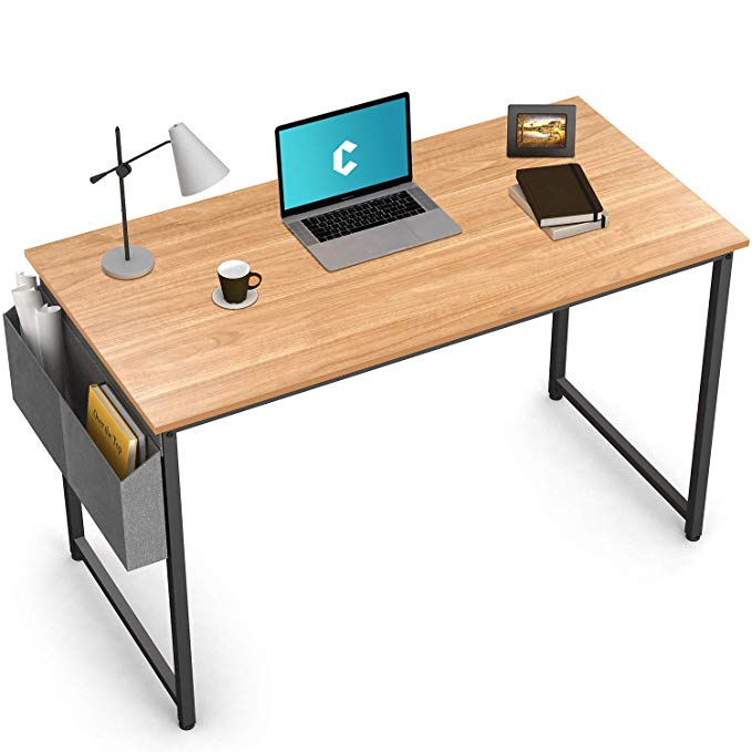 Cubiker Writing Computer Desk 39" Home Office Study Desk, Modern Simple Style Laptop Table with Storage Bag, Natural
