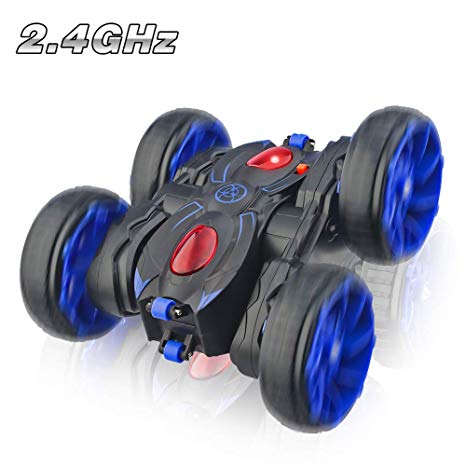 Remote Control Car, RC Stunt Car Toy 4WD 2.4Ghz 8 Mph Racing Stunt Car Double Sided 360° Rotation & Flips, RC Car Toy for Boys & Girls Birthday Christmas - Blue Color