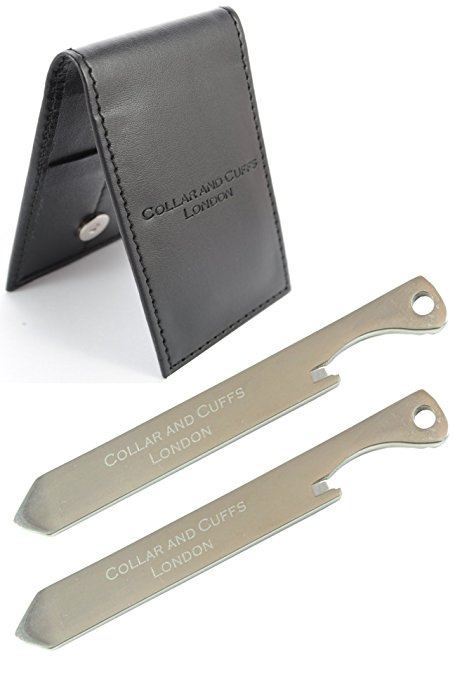 COLLAR AND CUFFS LONDON - BOTTLE OPENER and SCREWDRIVER - Super-Strong Titanium Multi Tool Collar Stiffeners - High Quality - Presentation Gift Wallet - Shirt Accessories - Silver Colour - One Pair
