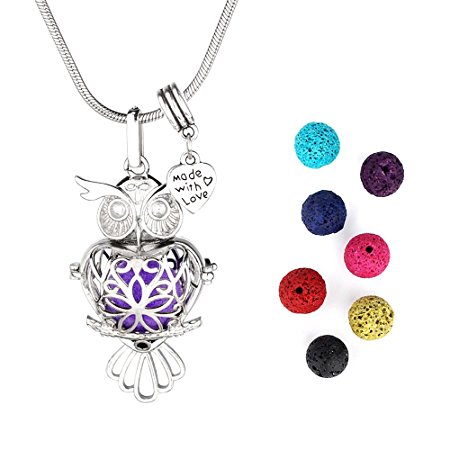 Essential Oil Diffuser Necklace Locket Pendant Jewelry Gift Set with 24" Stainless Steel Chain and 7 Lava Stones,1 Set with 3 Different Looks