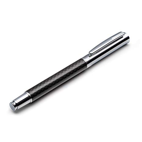 ZenZoi Carbon Fiber Roller Pen - Refillable Metal Calligraphy Ballpoint Pen Gift - Ideal Birthday, Anniversary or Business Gift - 0.5 mm Fine Blue Ink Cartridge