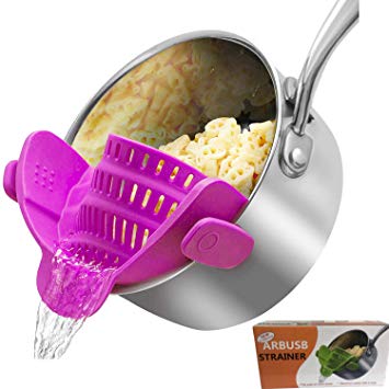 Clip-On Strain Strainer,kitchen Food Strainers Heat Resistant Silicone for Spaghetti,Pasta,Ground Beef Grease,Colander and Sieve Snaps On Bowls,Fits More Pots and Bowls PDA Approved,(purple)