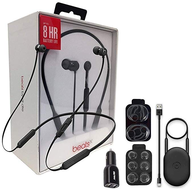 Beats by Dr. BeatsX Wireless in-Ear Headphones - Black - with Dual Car Adapter & Ear Gel,Lighting USB Kit (Refurbished)