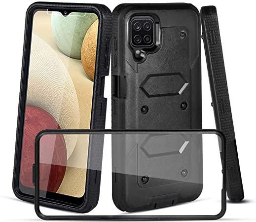 CaseTank Compatible with Samsung Galaxy A12 5G Case,Galaxy A12 5G Case W [Built-in Screen Protector] Heavy Duty Shockproof Full-Body Protective Armor Cover Case for Samsung A12 5G,Black