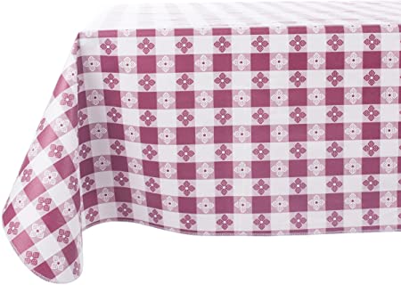 Yourtablecloth Checkered Vinyl Tablecloth with Flannel Backing for Restaurants, Picnics, Bistros, Indoor and Outdoor Dining (Burgundy and White, 52X108 Rectangle/Oblong)