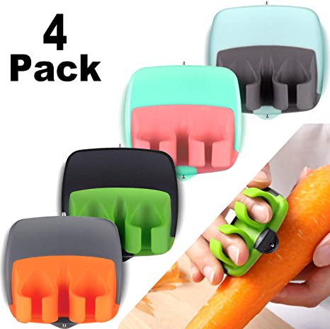 4 Pieces Palm Fruit Peeler Finger Potato Peeler Kitchen Vegetable Peeler Hand Fruit Peeler with Comfortable Rubber Finger Grip for Pumpkin Carrot Cucumber Potato Peeling