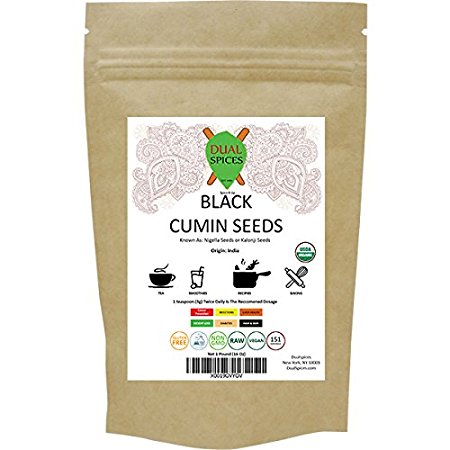 Dualspices Organic Raw Black Cumin Seeds (Nigella Sativa) Kalonji Seeds 1 Lb