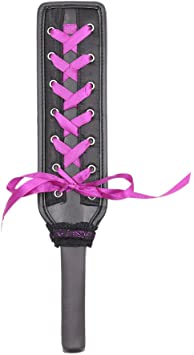 LUOEM Fetish Leather Spanking Paddle Adult Paddle Whip with Ribbon and Metal Eyelets Roleplay Paddle Toys (Purple Ribbon)