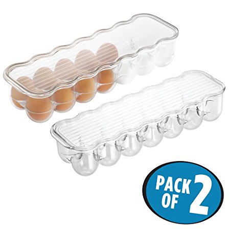 mDesign Refrigerator Storage Organizer for Kitchen, Covered Egg Holder, 14 Eggs - Pack of 2, Clear