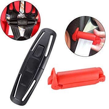 Ansblue Universal Baby Chest Harness Clip & Seat Belt Adjuster,Chest Clip Guard for Car Seat & Seat Belt Adjustment Clip - Black & Red