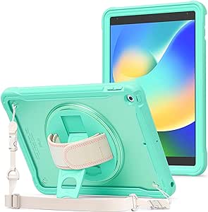 ProCase Rugged Case for iPad 9th/8th/7th Generation 10.2 inch 2021/2020/2019 Case, Heavy Duty Shockproof Rugged Cover with Hand Strap 360 Degree Rotatable Kickstand Protective for iPad 10.2 -Mint