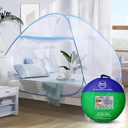 Sterling Mosquito Net for Bed King Size, Double Bed Mosquito Net, Machardani Net Double Bed Cotton, Foldable Easily fit on 6 x 6 ft Bed 200 x 200 x 145 cm Blue