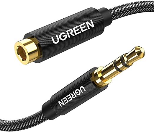 UGREEN Audio Verlängerungskabel Kopfhörer 3.5mm Klinke Verlängerung Kabel Aux Verlängerung Klinkenkabel Premium Nylon Ummantelung 24K Vergoldete Kontakte Schwarz 2M