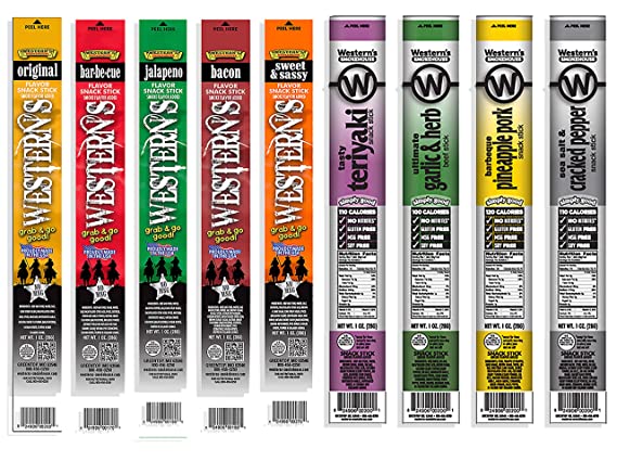 Western's Smokehouse Meat Sticks Sampler Pack of 9 - Pork and Beef Jerky Sticks Variety Pack - Proudly Made in the USA - Assortment of 9 Flavors