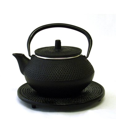 Black Cast Iron Teapot With Trivet By Moda - 35 oz