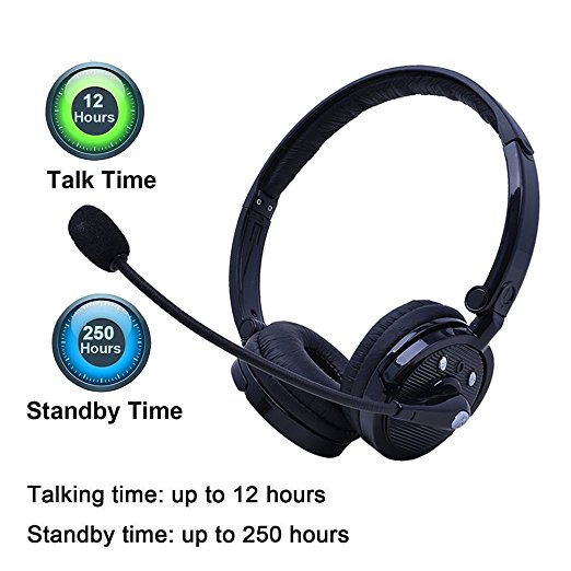 kiwitatá Wireless Bluetooth Headset Stereo Boom Headphone Noise Cancelling Handsfree Call with Mic for Cell phone PS3