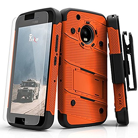 Motorola G5 Plus Case, Zizo [Bolt Series] w/ FREE [Motorola G5 Plus Screen Protector ] Kickstand [12 ft. Military Grade Drop Tested] Holster Clip