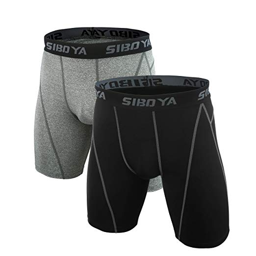 Siboya Men's Compression Shorts 2 Pack Cool Dry Workout Training Running Tights