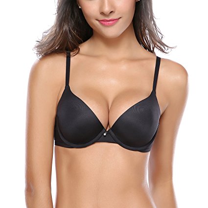 Women's Everyday Basic Comfort Lightly Padded Underwire Plunge Demi T-shirt Bra