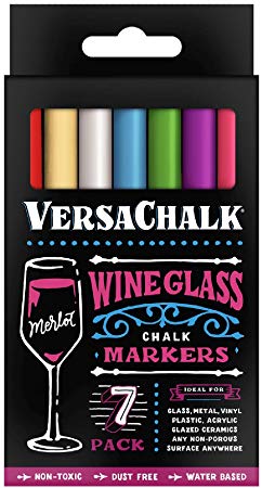 Washable Wine Glass Markers by VersaChalk - 7 Vibrant Erasable Colors to Write on Party Cups, Drink Glasses, Beer Mugs, Clear Plastic Jars, Windows, and Mirrors