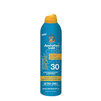 Australian Gold Extreme Sport Continuous Spray Sunscreen SPF 30, 6 Ounce | Broad Spectrum | Sweat & Water Resistant | Non-Greasy | Oxybenzone Free | Cruelty Free