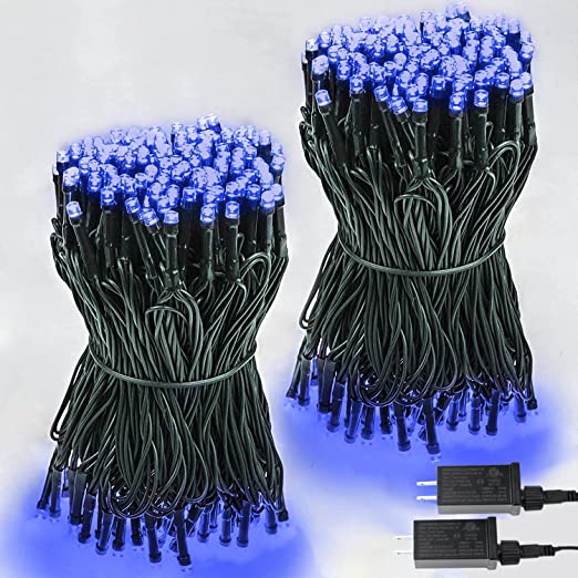 Blue 2-Pack 66FT 200 LED Christmas String Lights for Outdoor/Indoor, Extendable Plug in String Lights for Christmas Decorations Bedroom Party Decor Room Garden Patio Tree (Blue)