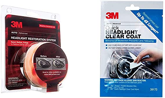3M 39008 Heavy Duty Kit Headlight Lens Restoration System   39173 Quick Headlight Clear Coat