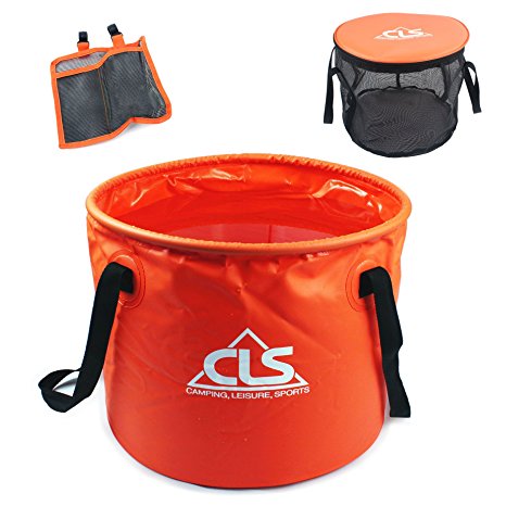8 Gallon Portable Compact Collapsible Bucket,Multifunctional for Camping,Fishing,Picnic,Car Washing-Lightweight Durable,with Mesh Basket and Mesh Pocket