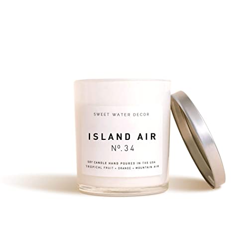 Island Air Natural Soy Wax Candle White Jar Silver Lid Scented Summer Tropical Fruit Sugar Orange Lemon Lime Modern Farmhouse Home Decor Bathroom Accessory Made in USA Lead and Gluten Free Cotton Wick