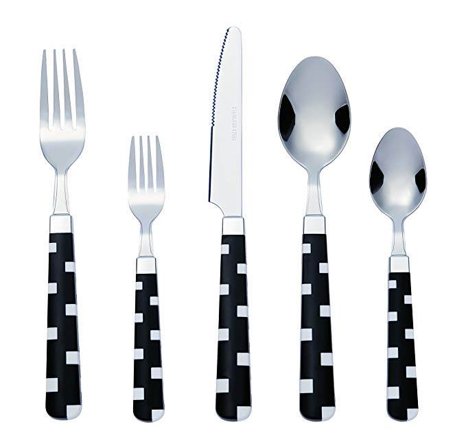 Bon Fusion 20-Piece Stainless Steel Flatware Silverware Cutlery Set - Black, Include Knife/Fork/Spoon, Mirror Polished, Dishwasher Safe, Service for 4